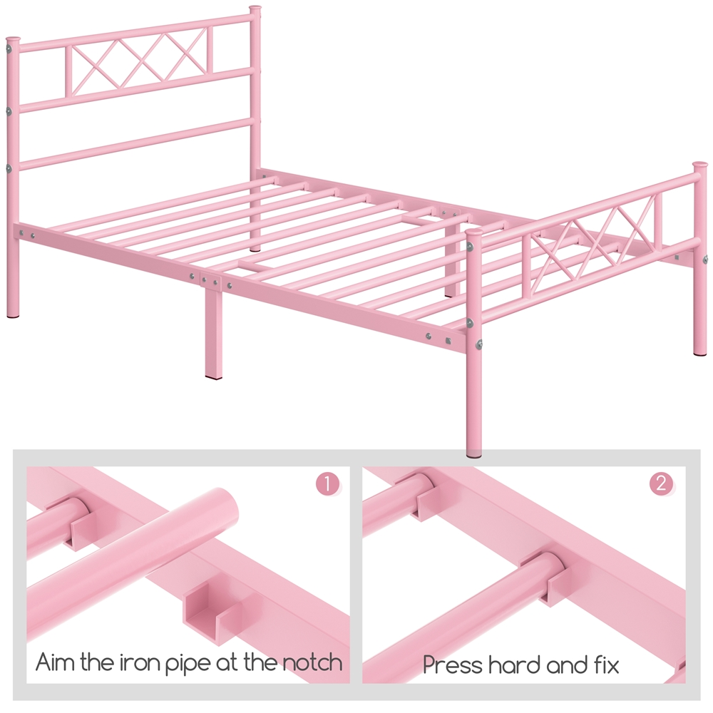Yaheetech Simple Metal Platform Bed Frame, Twin XL,Pink - image 4 of 9