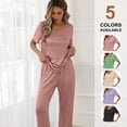 thumbnail image 5 of Qylux Women's Pajama Set Short Sleeve Adjustable Long Pants Sleepwear Set Soft Two Piece Matching Set with Pockets,Light Purple,2XL, 5 of 6