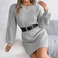 thumbnail image 4 of Busydd Women Sweater Dress Solid Color Long Sleeve Fall Dresses Fashion Round Neck Ribbed Mini Dress Comfortable Warm Women's Casual Dresses S, 4 of 8