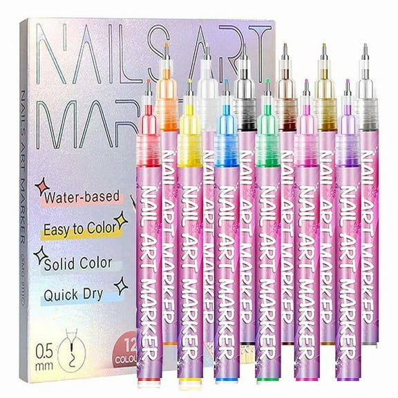 Nail Art Markers for Gel Nails, 12 Colors Nail Art Pens Set, 2025 DIY Nail Art Marker Drawing Painting Liner Pen for Home Salon, Quickly Dry Nail Art Nail DIY Decoration (1Set)