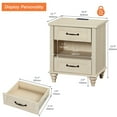thumbnail image 3 of Beige Side Table with 2 Drawers, Small End Table with Charging Station, Wooden Nightstand for Bedroom, Living Room, 3 of 6