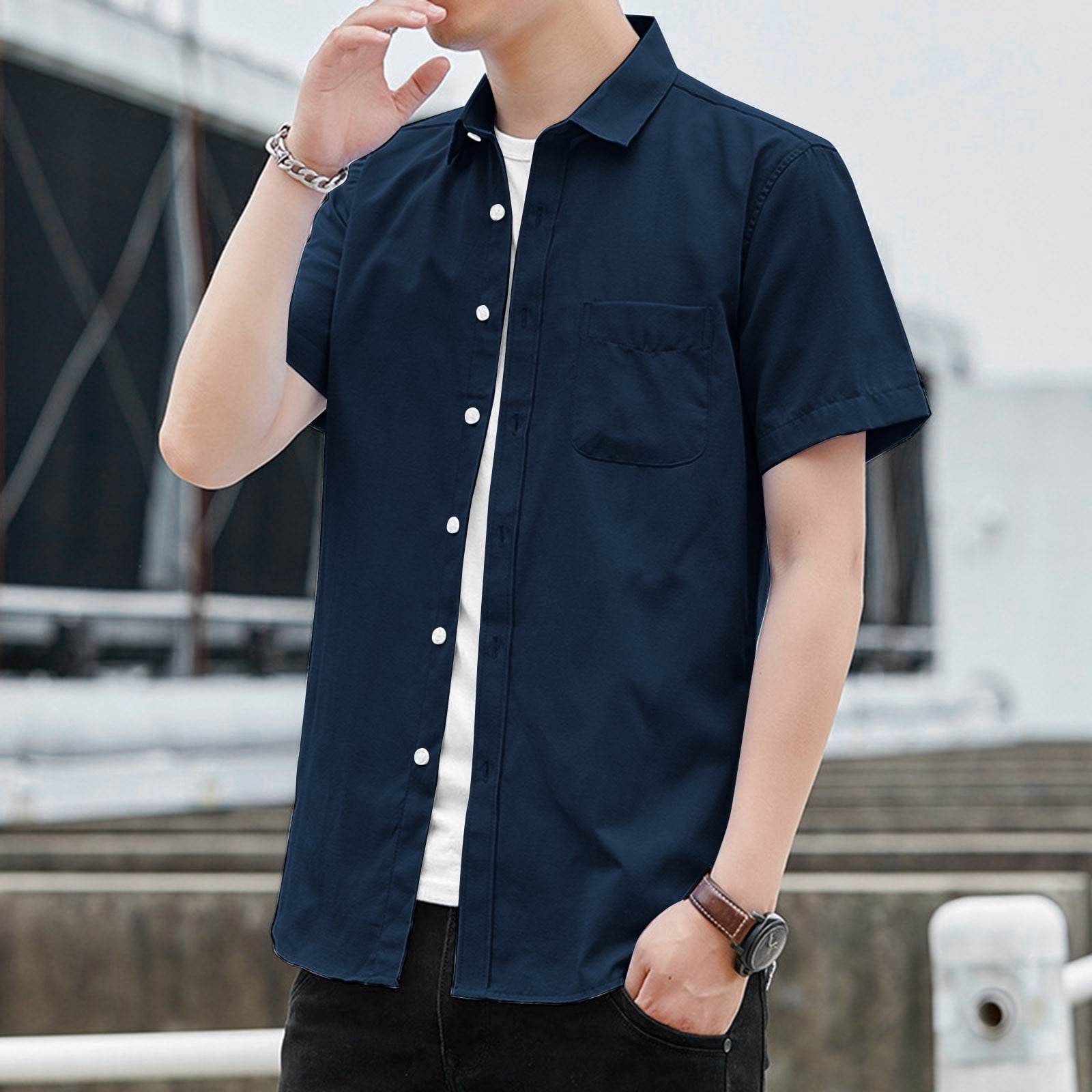 Shirt Men's Short Sleeve Korean Style TrendyinsThree-Quarter
