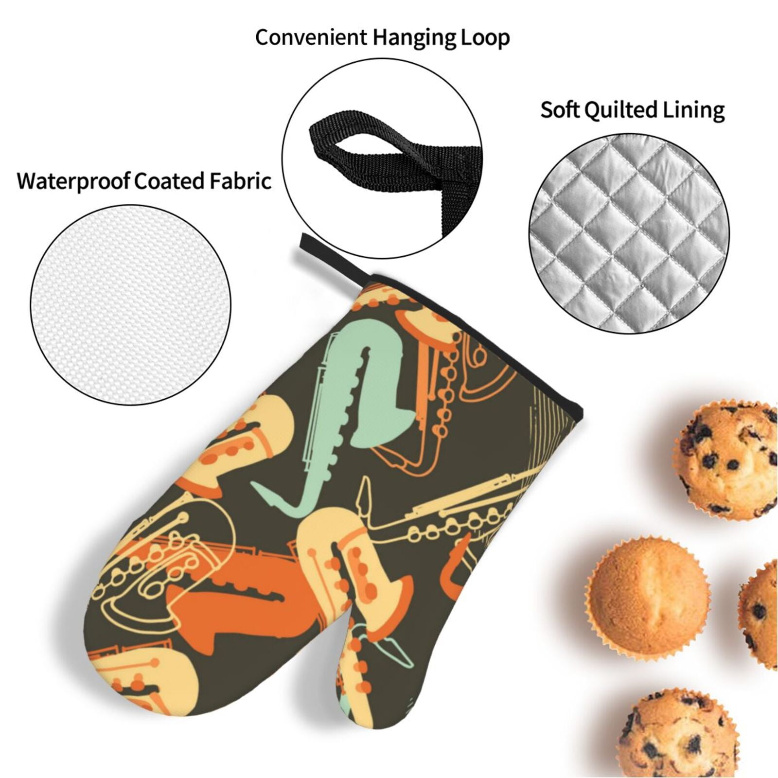 Sax Musical Party Art Retro 4Pcs Oven Mitts and Pot Holders Sets Oven Kitchen Gloves Hot Pads for Cooking BBQ Baking Grilling