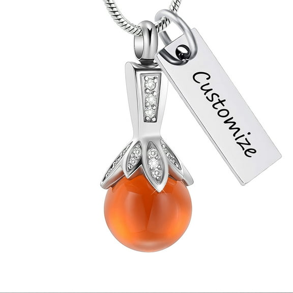 Personalize Women's Glass Pearl Shape Locket Cremation Jewelry for Ashes Urn Necklace Stainless Steel Memorial Lockets Keepsakes Jewelry for Ashes Holder Pendant W/ Fill kit