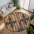 thumbnail image 3 of 7ft Round Rug, Farmhouse Brown Non-Skid Rubber Backing Large Area Rugs - Living Room Bedroom Home Office, Rustic Wooden Historical Barn Door Plank Indoor Floor Mat Carpets Washable Rug, 3 of 9