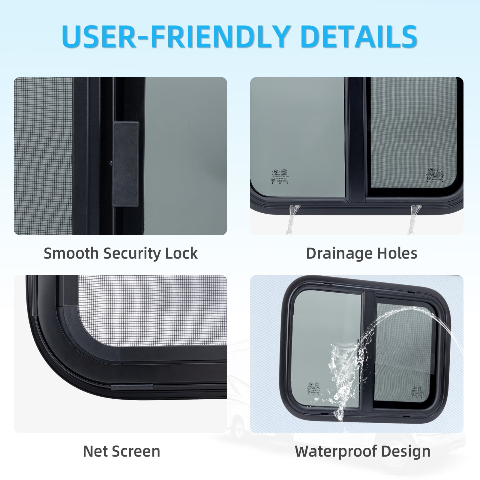 RV Window for Trailer Camper, 24" W x 20" H, Bronze, Passenger's Side, Tempered Glass, Compatible with RV, 0.9375" Thick Walls