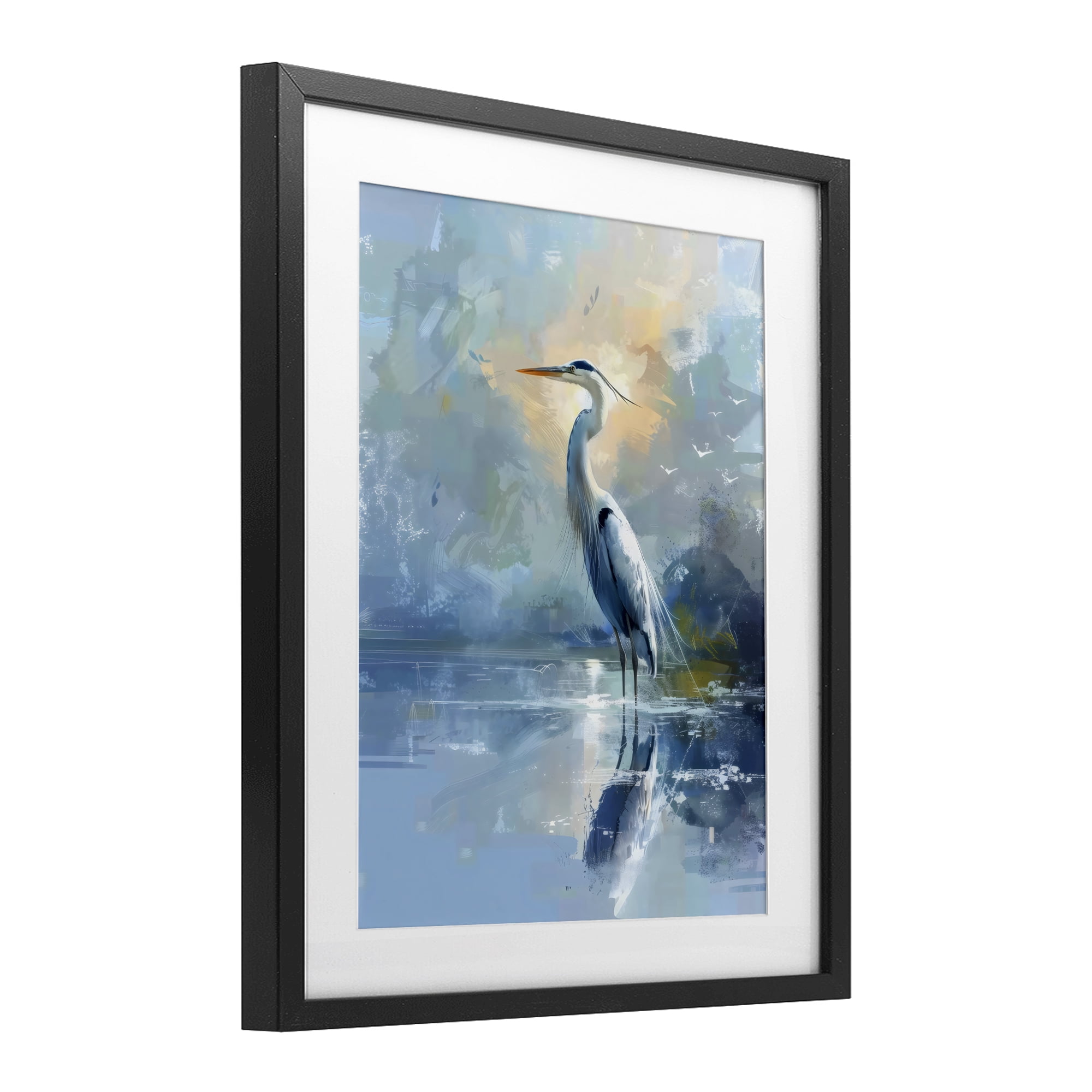 Stupell Industries Tranquil Heron with Dawn Glow Black Framed Print Under Glass, design by Creative Studio