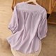 thumbnail image 4 of Fiudx Ofertas de La Semana Blusa de Lino con Cuello Redondo y Manga Corta para Mujer, Blusa Holgada Informal con Bordado Estampado de Primavera y Verano, 4 of 4