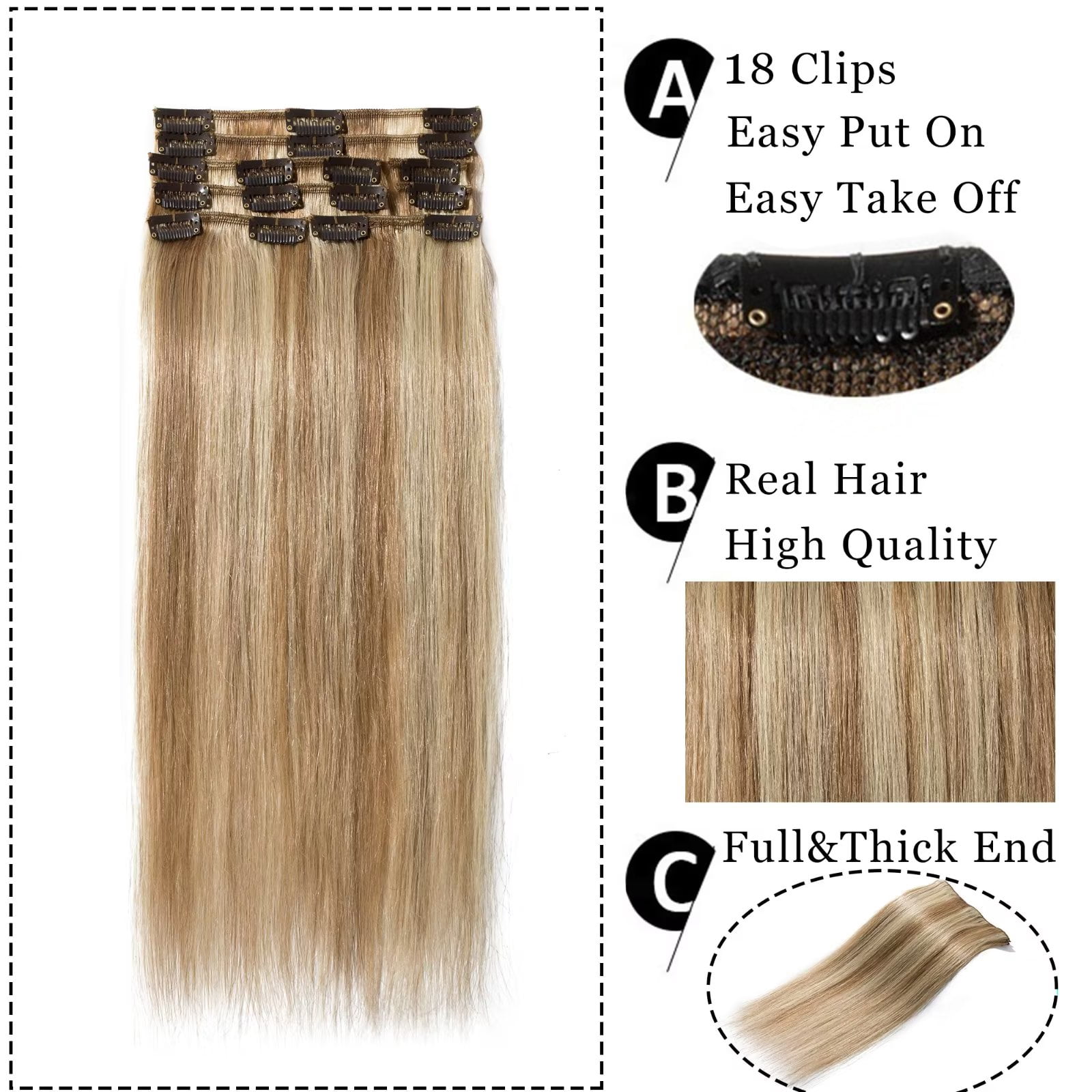 MY-LADY 8Pcs 18Clips Clip in Hair Extensions Human Hair for  display picture 1