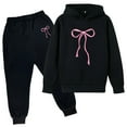 thumbnail image 3 of MEZZALL Bowknot Print Girls Child Outfits Soft Casual Long Sleeve Sweatshirt Tops Hoodie Trousers Pants Sets Cozy Clothing Sets, 3 of 3