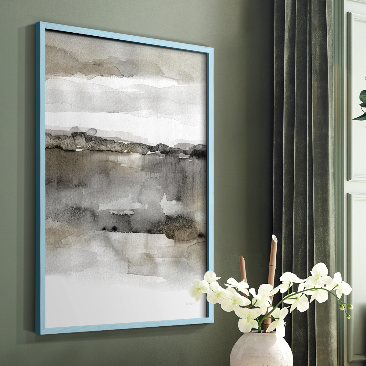 Neutral Harmony in Blue Solid Wood 11 x 14 Framed Print