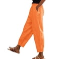 thumbnail image 2 of Linen Pants for Women Palazzo Pants Petite Plus Size Casual Solid High Waist Wide Leg Vacation Cropped Trousers Trendy Clothing Pull On with Pockets Orange XL, 2 of 8
