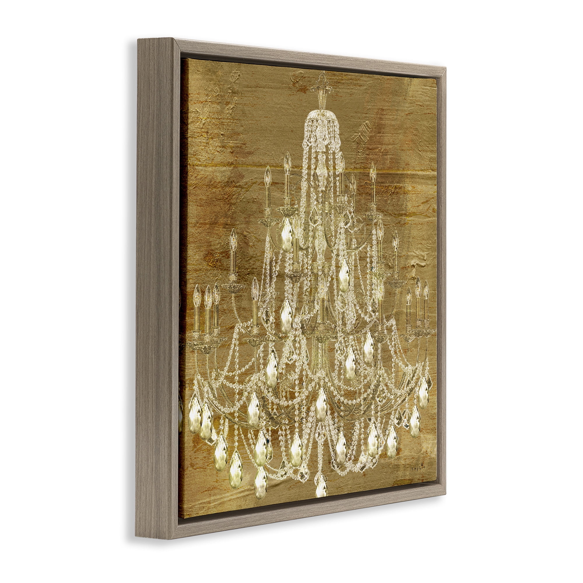 Stupell Industries Vintage Glam Crystal Chandelier Beauty & Fashion Painting Brown Floater Framed Canvas Art Print Wall Art, 18 x 18
