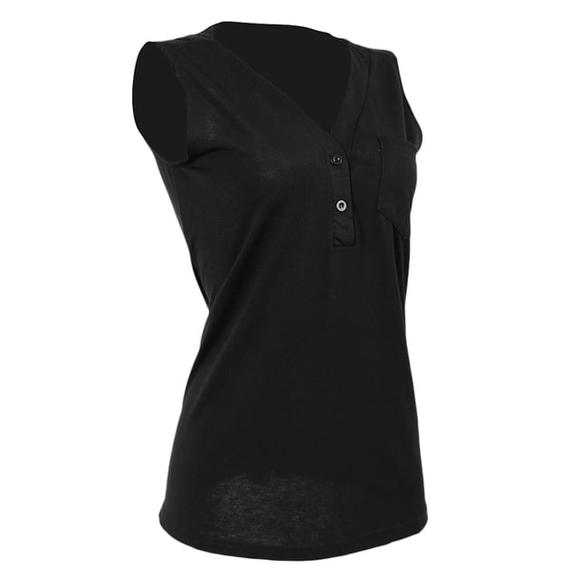 camiseta sin mangas con cuello en mangas blusa con cuello en v blusa verano casual negro L Sunnimix top sin mangas para mujer