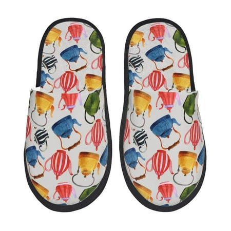 

Disketp Watercolor Teapots Fuzzy House Memory Foam Slippers Furry Fur Lined Bedroom Shoes Cozy Indoor-Medium