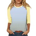 thumbnail image 2 of iHengLiXing Spring Tops for Womens Dressy Casual Women's 3/4 Sleeved Solid Color Gradient Striped Printed Short Sleeved Round Neck Top Yellow XL, 2 of 5