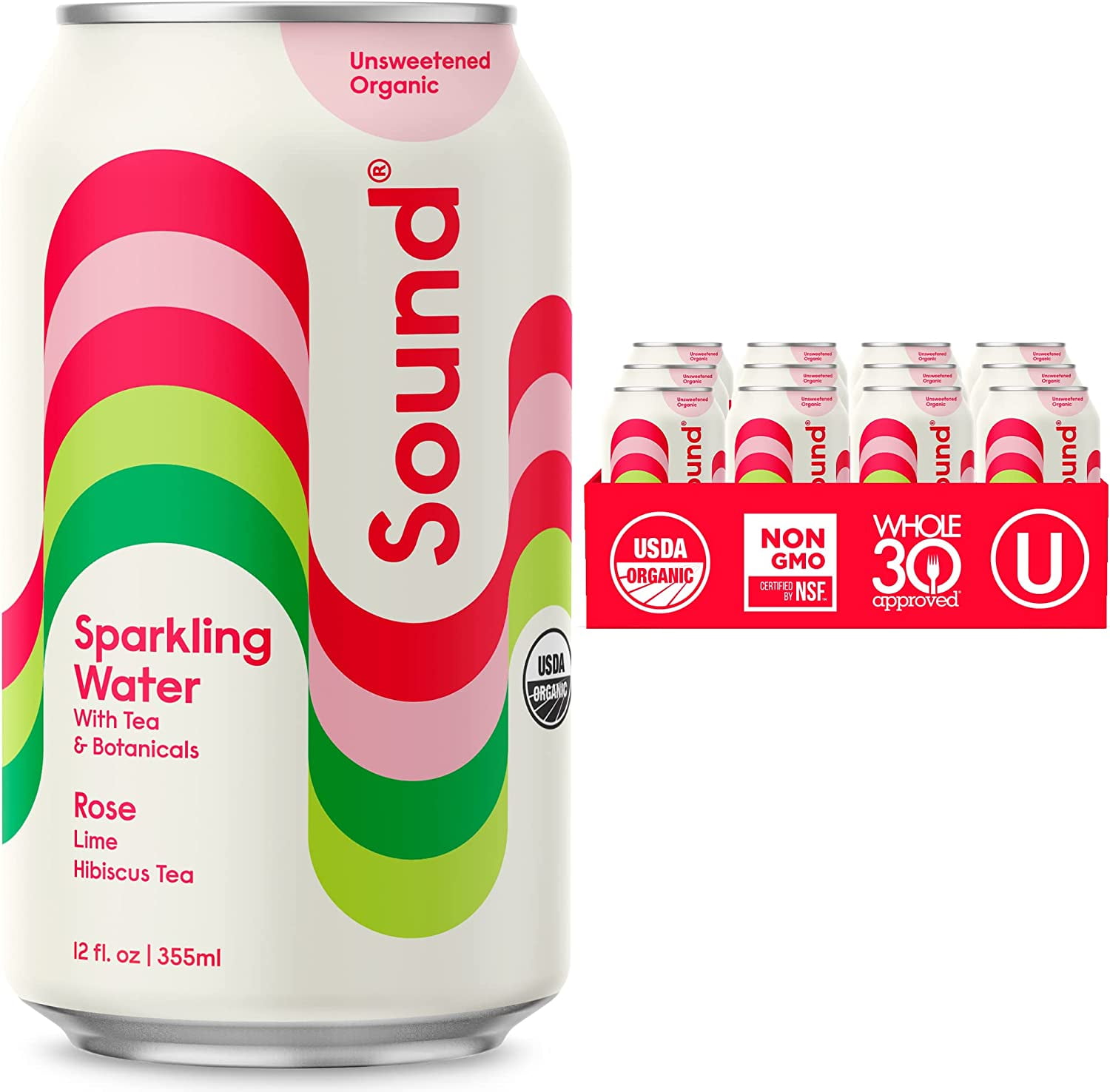 SOUND Sparkling Water Rose Lime Hibiscus Tea. Organic. Zero Calories