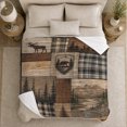 thumbnail image 5 of Rustic Cabin Moose Bear Mountain Patchwork, Peaceful Mountain Lake Scene, Warm Flannel Blanket for Cabin and Lodge, Outdoor Lovers person's Day Gift, Artistic Home Decor, 5 of 9