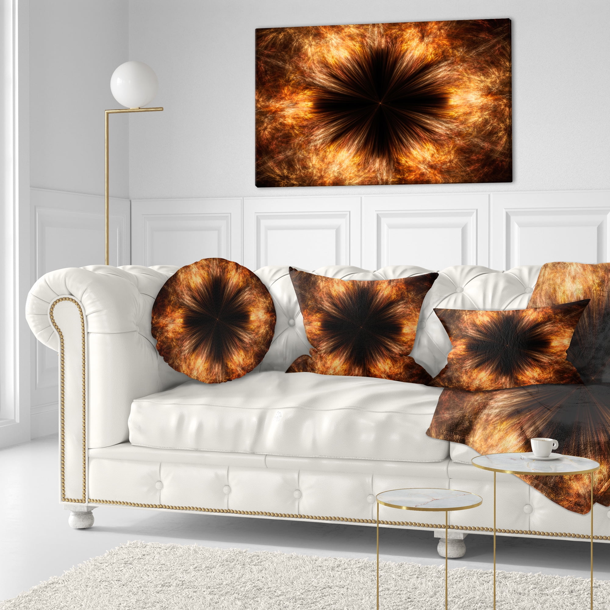 Designart Fractal Black Brown Flower - Floral Throw Pillow - 12x20