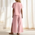 thumbnail image 5 of Women Linen Sets 2 Piece Outfits Short Sleeve Asymmetrical Shirt Split Wide Leg Pants 2026 Summer Trendy Boho Pant Suits,Pink L, 5 of 8