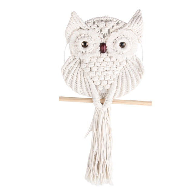 Tapiz bohemio tejido a mano para colgar en la pared de macramé de búho, decoración artística de pared de macramé de búho para sala de estar