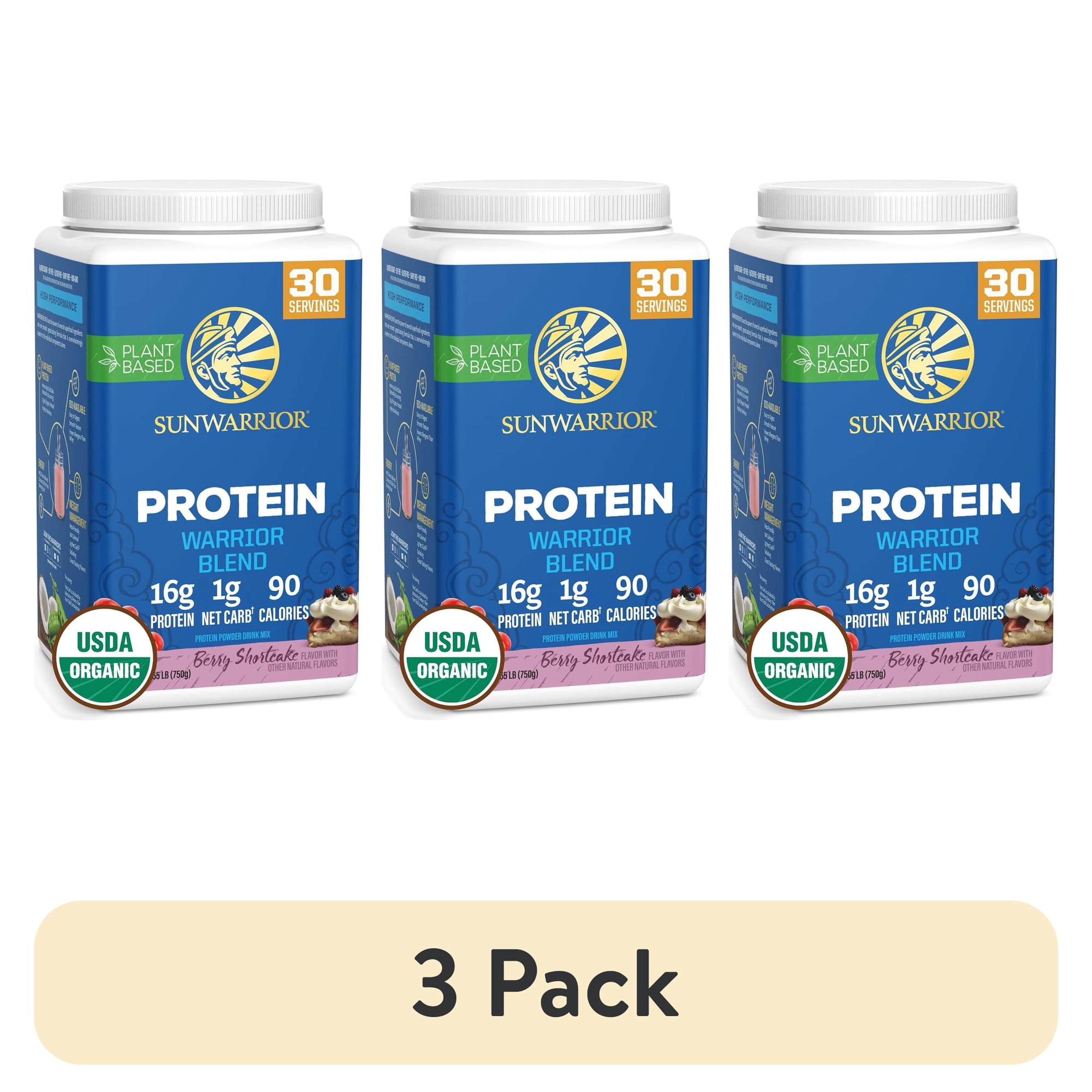 (3 pack) Sunwarrior Warrior Blend Berry Vegan Protein Powder 30 Servings