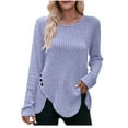 thumbnail image 2 of clear 50% off Usmixi Sale Womens Tops Sweater for Women Winter Cozy Soft Knitted Ribbed Irregular Button Pullover Sweater Tunic Tops Fall Trendy Solid Round Neck Long Sleeve Blouses Shirts, 2 of 5