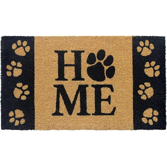 Stylish, Pet-Friendly Coir Doormat with Non-Slip PVC Back, 30"x17", Natural Brown, for Front Door, Paws Home Design