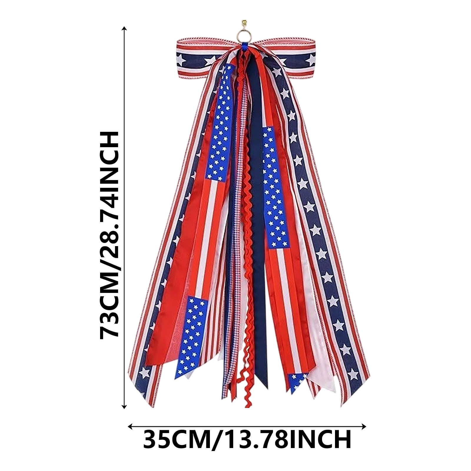Patriotic Wreath Sash for Front Door with Star Charm, Assorted Ribbon Bundle Red White Blue, 4th of July Clip On Bow for Indoor Outdoor Memorial Day Independence Day Decor 2 Pcs