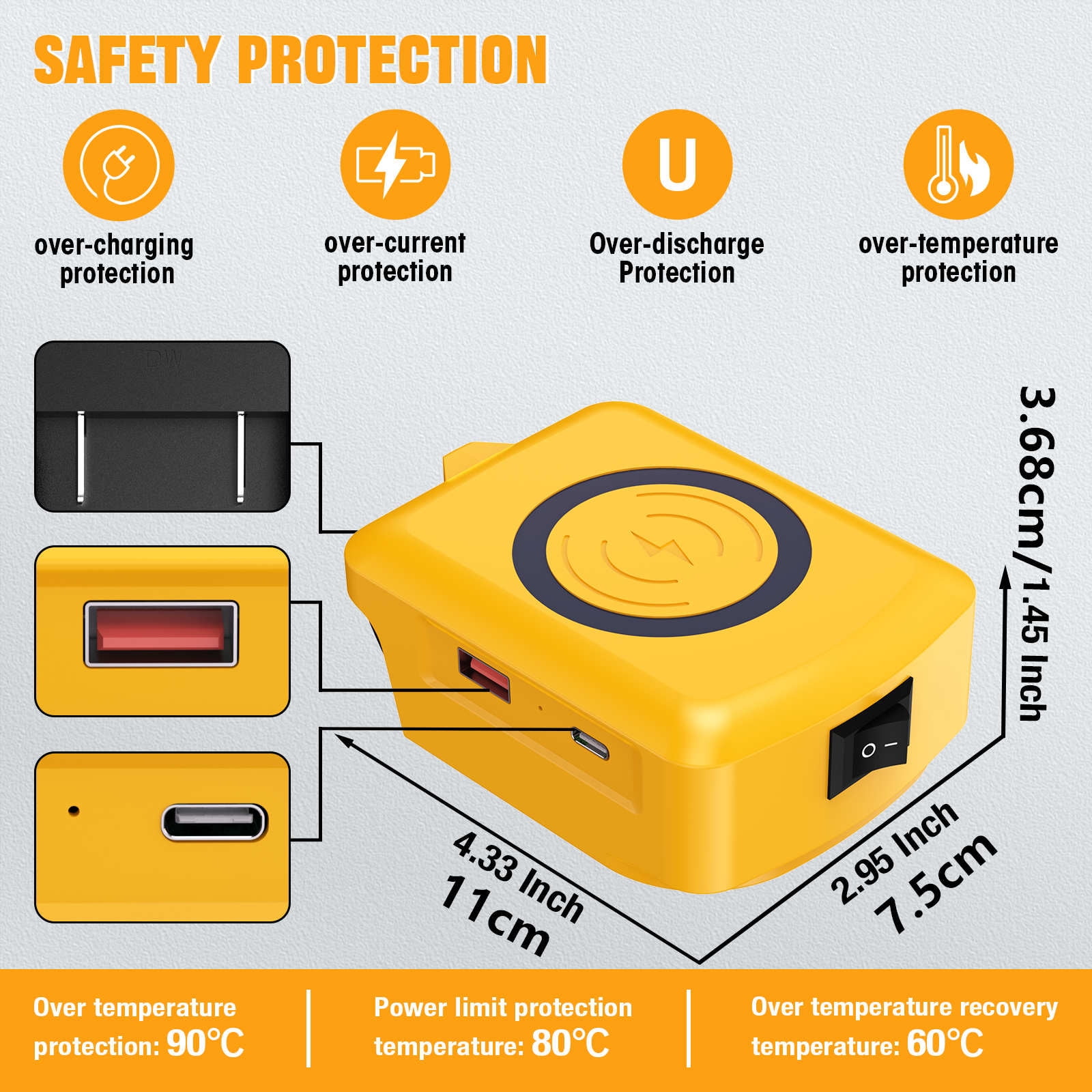 APPLAYERR Wireless Charging Adapter 20V Power Tool Batteries USB Type C Outlets Fast Charge Phones Samsung