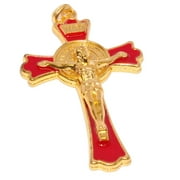 Holy Land Market 3 Inch St Benedict Crucifix Cross Gold/Enamel Medal Pendant with Religious Prayer Icon