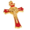 3 Inch St Benedict Crucifix Cross Gold /Enamel Medal Pendant with Religious Prayer Icon (Red)
