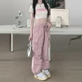 thumbnail image 4 of Baberdicy Cargo Pants Womens Baggy Cargo Pants Streetwear Hip Hop Joggers Sweatpants Drawstring Casual Loose Wide Leg Trousers Girl Casual Pants, B-Pink, Size: M, 4 of 9
