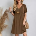 thumbnail image 6 of snilers Summer Dresses for Women Vacation Short Sleeve V Neck Loose Dress A-Line T Shirt Dress Pleated Swing Beach Sundresses, 6 of 9