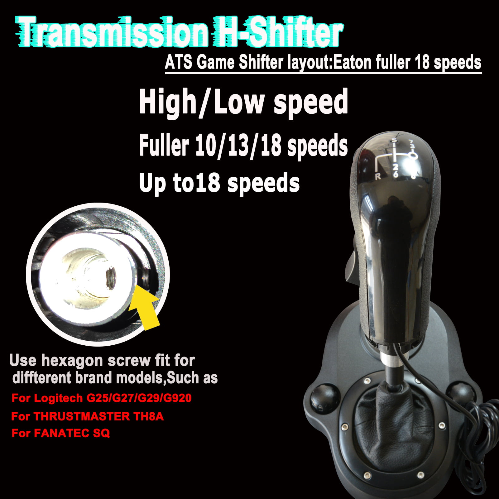PMFCA USB Truck Simulator Shifter,Applied to ETS2& ATS games,Gearshift Knob  Compatible with Logitech G25,G27,G29,G920 Thrustmaster TH8A Fanatec SQ
