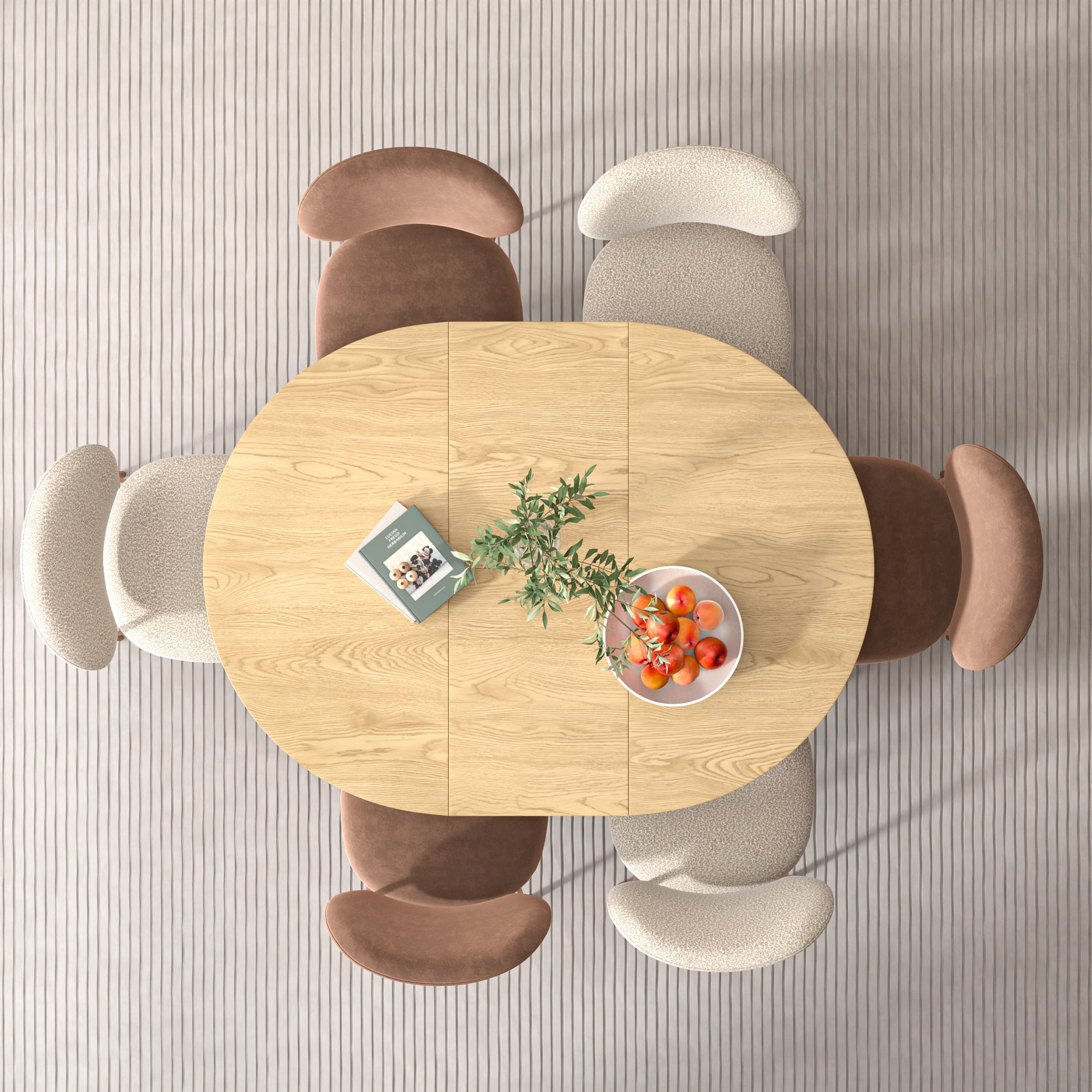 Round Dining Table Modern Extendable Dining Table with Removable Leaves for Kitchen