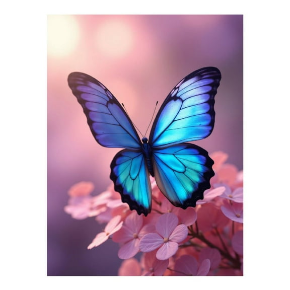 Diamond Art Kit for Adults, Blue Butterfly On Pink Flowers Diamond Painting for Adults Beginners, DIY Diamond Art Painting Kits, 5D Diamond Painting Crafts for Home Decor 12x16 Frameless
