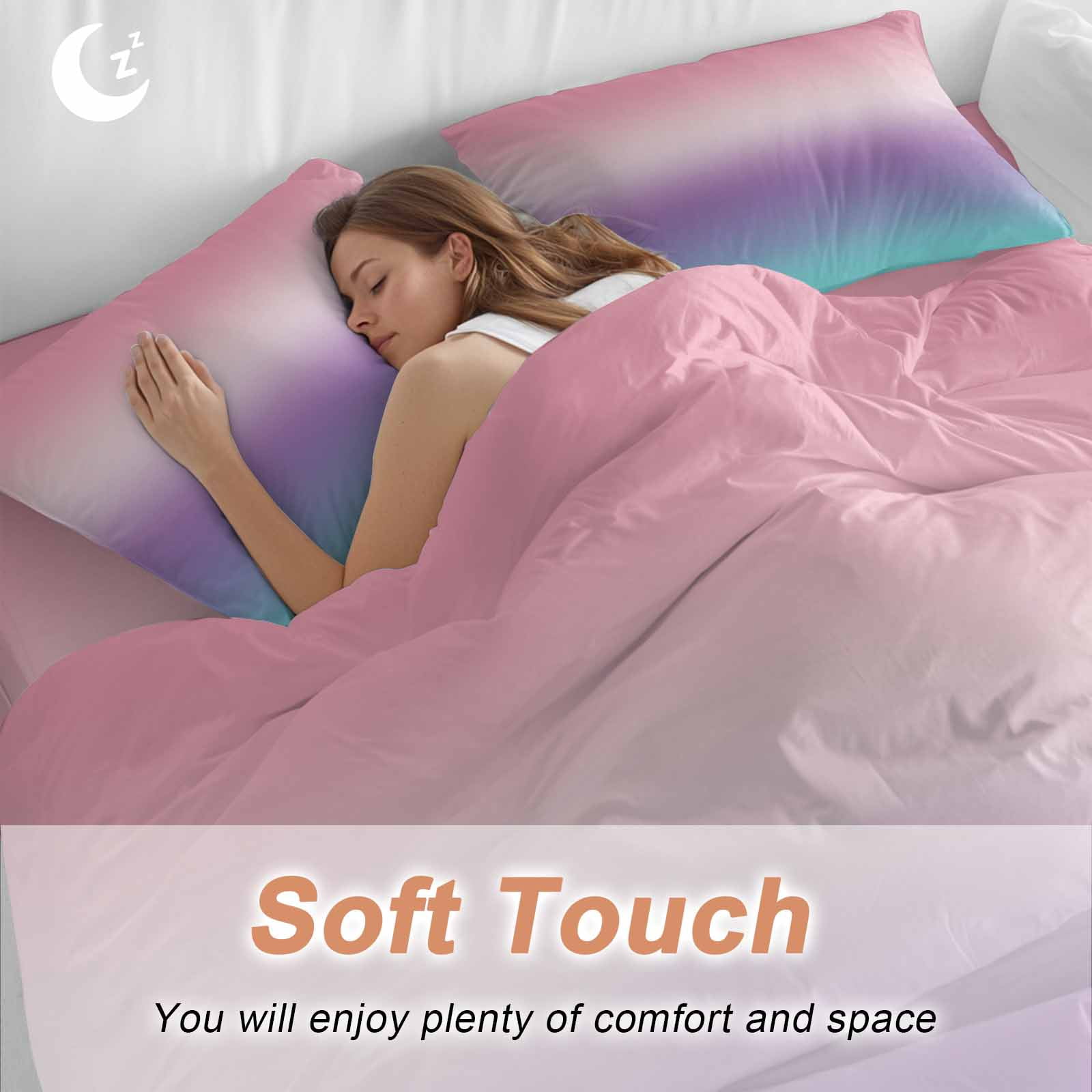 Purple Pink Duvet Cover Set King Size, Teal Gradient 4 Piece Soft Microfiber Bedding Set with 1 Duvet Cover, 1 Flat Sheet, 2 Pillowcases