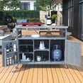 thumbnail image 2 of Outdoor Kitchen Island, Rolling Bar Cart & Storage Cabinet, Farmhouse Solid Wood Outdoor Grill Table with Stainless Steel Top, Spice Rack , Towel Rack for Kitchen & BBQ , Grey Blue, 2 of 9