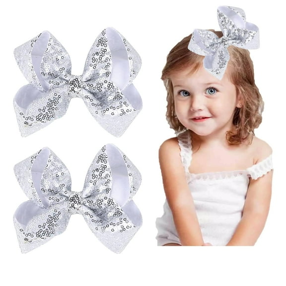 2 Pieces Christmas Hair Bows Clips for Girls 6 Inches Handmade Sequins Large Bows Alligator Hair Clips Hair Barrettes Accessories for Women Teens Girls Kids (Pink)