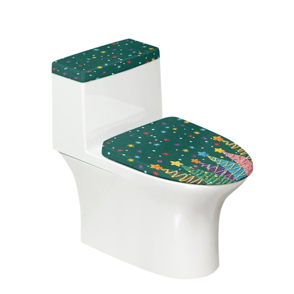 HELLHERO Christmas Tree Star Pattern Adds Holiday Charm for Bathroom Home Comfort, Elastic Bottom Polyester Toilet Lid Cover, Soft, Universal, 2 Piece
