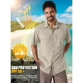 thumbnail image 4 of POENTAB Men Short Sleeve Work Shirts Quick Dry Hiking Fishing Sun Shirt Solid Color Button Tops Outdoor Safari Light Khaki, 4 of 7