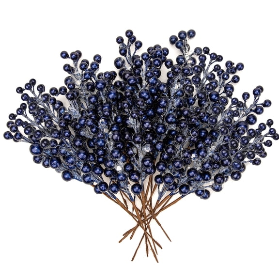 Briful 20 PCS 8.7"Artificial Christmas Berry Picks Faux Berry Stems Spray with Glitter Paillette for DIY Crafts Wreath Garland Party Christmas Ornaments Décor Blue