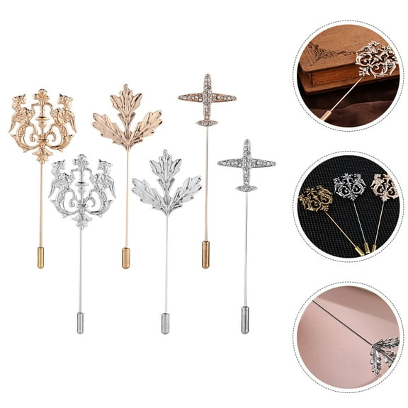 SWETRACE 6Pcs Silver Brooch for Men Suit Lapel Pin Shape