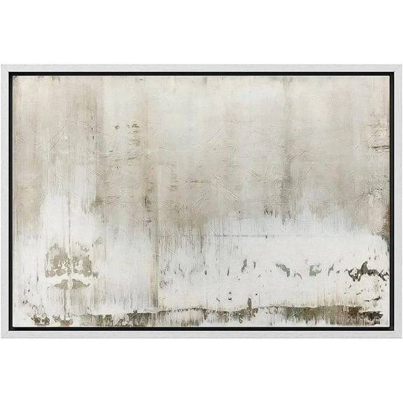 wall26 Framed Canvas Print Wall Art Pastel Minimal Grunge Brown White Paint Strokes Abstract Shapes Illustrations Modern Art Decorative Contemporary for Living Room, Bedroom, Office - 16x24 White