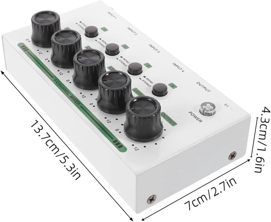 4 Channel Audio Mixer Bluetooth, Small Sound Board Console with 48V Phantom Power, USB Interface for Recording Guitar Podcast Live Streaming, Portable Stereo Mixer(wwx)