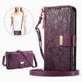 thumbnail image 2 of Floral Embossed Zipper Wallet Case for Samsung Galaxy S24 FE, Soft TPU and PU Leather with Lanyard & Card Slots & Kickstand & Magnetic Clasp, Shockproof Drop Protective Rugged Case Cover, Purple, 2 of 13