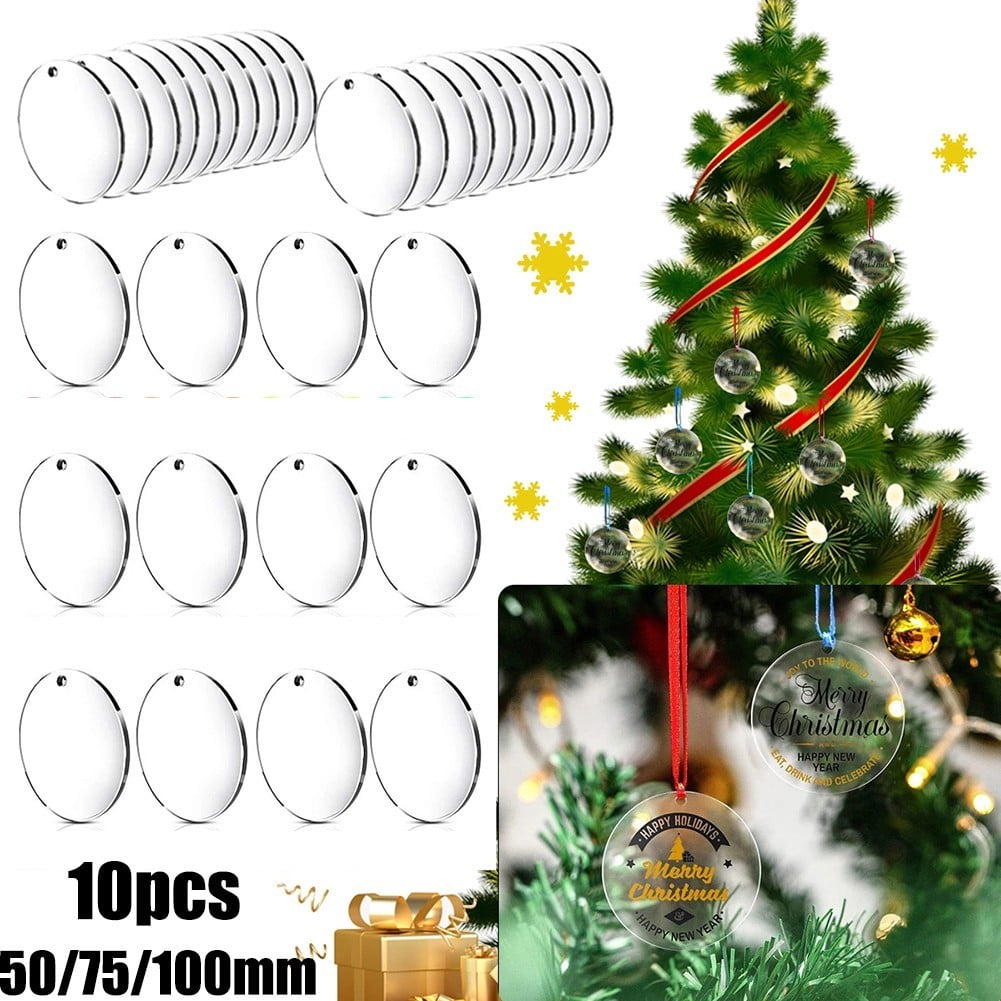10x 5-10CM Disc Craft Blank Acrylic Bauble Clear Christmas-Tree DIY Pendant 