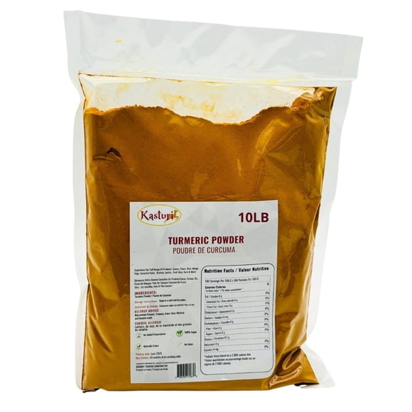 Kasturi Turmeric Powder – Pure Ground Haldi Spice – High Curcumin – Natural Golden Color – Non-GMO – Gluten-Free – Resealable Pouch – Ideal for Golden Milk, Curry & Smoothies 10 Lbs 4.5 Kg