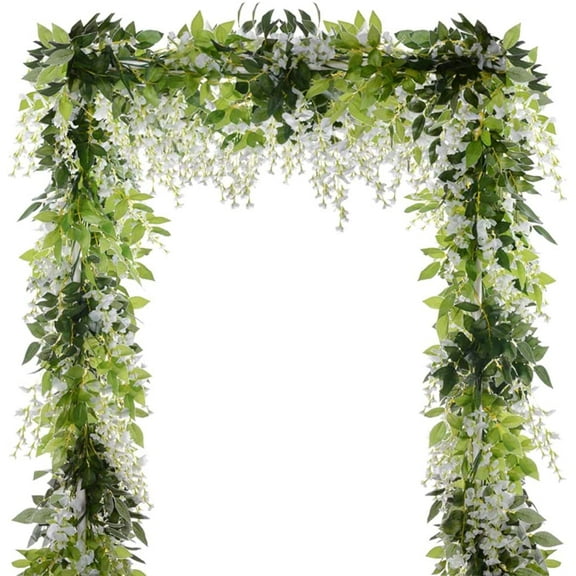 Babibeauty 5 Pcs Artificial Wisteria Garland Total 32.8Ft Wisteria Vine Rattan Fake Wisteria Vine Flower Garland for Wedding Garden Outdoor Decor (White)
